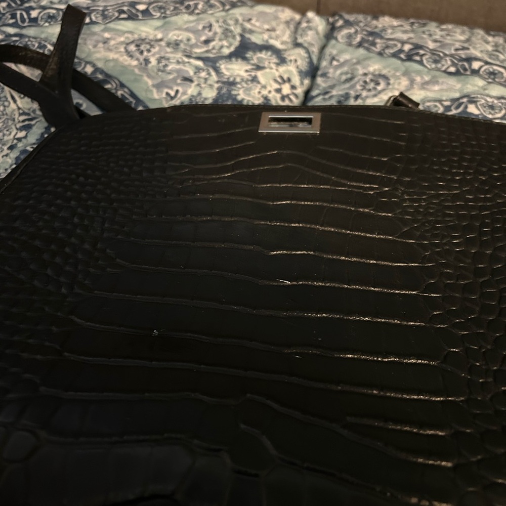 Black Crocodile Embossed Handbag